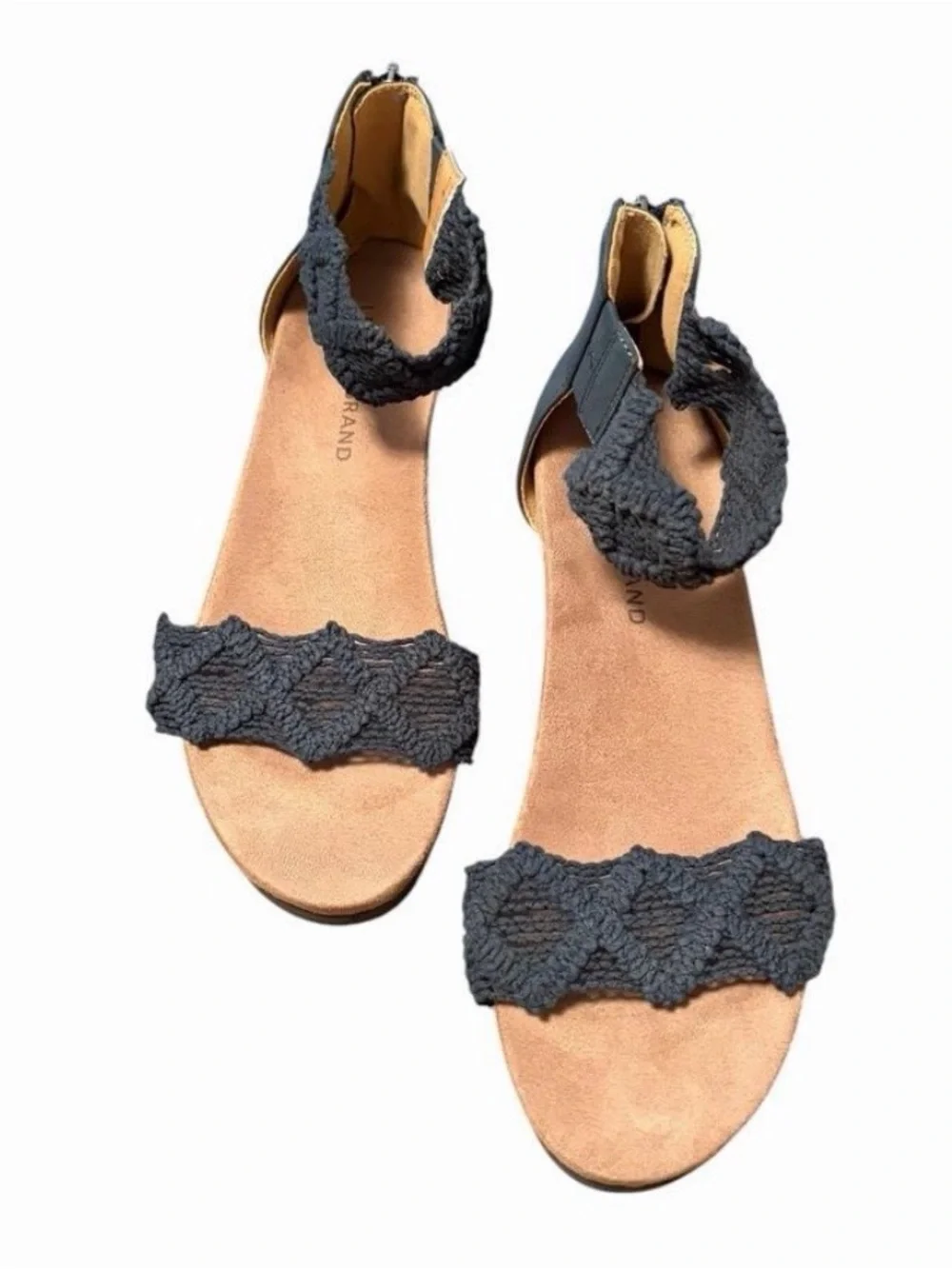 Lucky Brand Dark Gray Crochet Ankle Wedge Sandals